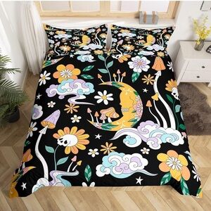 Urban Outfitters Black Floral Celestial Duvet Cover